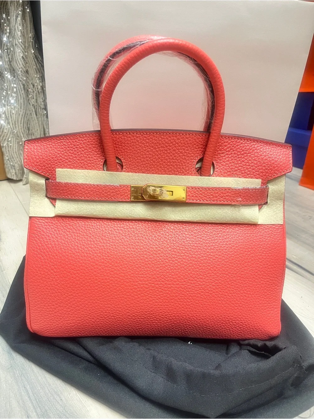 Luxury Coral Leather Top-Handle Bag with Gold Hardware